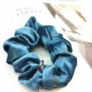 5 PCS Velvet Solid Color Elastic Hair Bands Ponytail Holder Scrunchies Tie Hair Rubber Band Headband - Blue